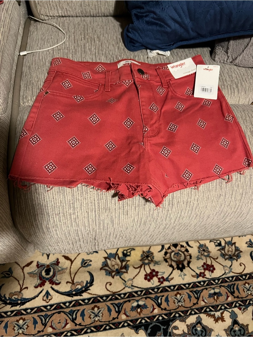 Wrangler Red Bandana-Print Cutoff Denim Shorts